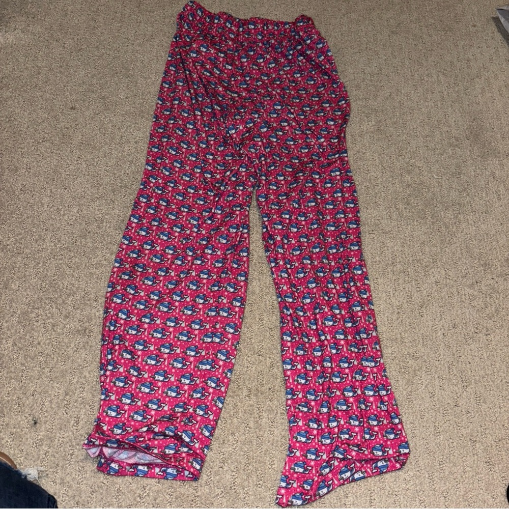 Vineyard Vines Vibrant Pink winter whale Pajama Pants kids m with white t shirt